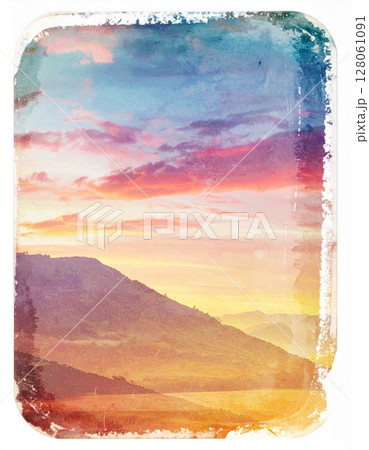 Pastel Sunset Over Mountains Landscape 128061091