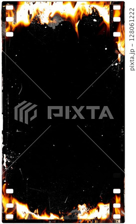 Burned Film Frame with Fire Texture 128061222