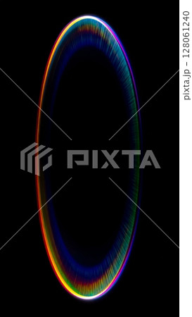Iridescent Oval Ring of Light on Black Background 128061240