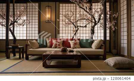 Elegant interior with cherry blossom accents...のイラスト素材 [128061404] - PIXTA