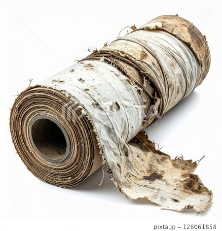 Aged Birch Bark Fabric Roll on White Background Aged Birch Bark Fabric Roll on White Background 128061858