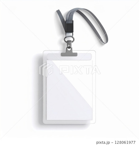 Blank White Identification Badge with Gray Lanyard 128061977