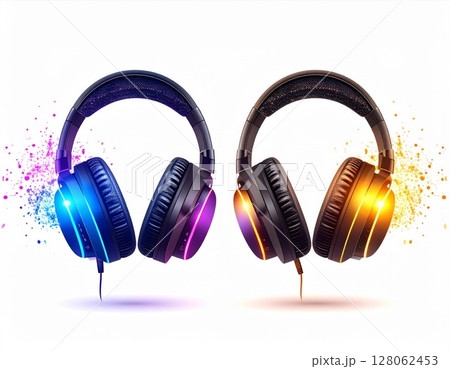 Two Colorful Headphones with Bright Light Effects 128062453