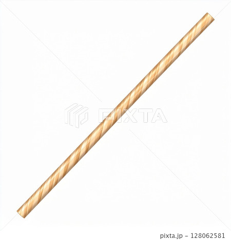 Light Brown Wooden Stick with Twirled Pattern on White Background 128062581