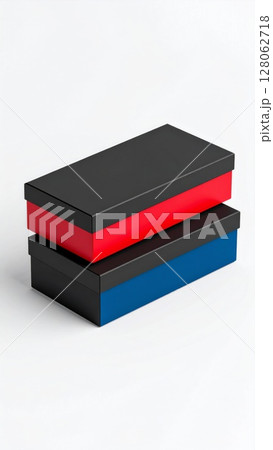 Two Stacked Rectangular Boxes Red And Blue Accents 128062718