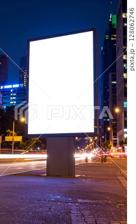 Blank Billboard at Night in a City 128062746