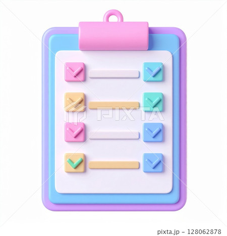Pastel 3D Rendered Checklist on Clipboard 128062878