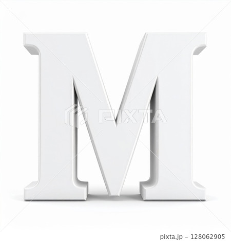 White Three Dimensional Letter M on White Background 128062905