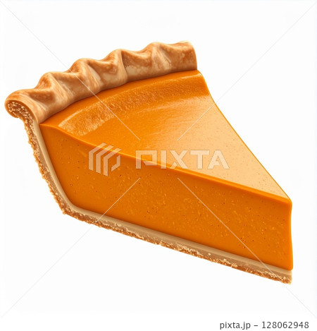 A Slice of Pumpkin Pie on White Background 128062948