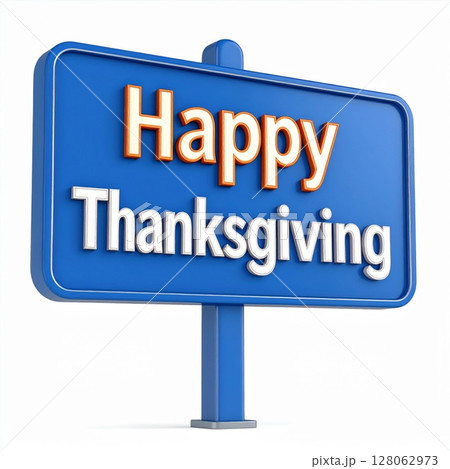 Happy Thanksgiving Sign Blue Background 3D Rendering 128062973
