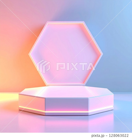 Hexagon Shaped Platform with Neon Lights 128063022