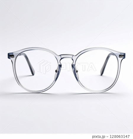 Clear Round Eyeglasses on White Background 128063147