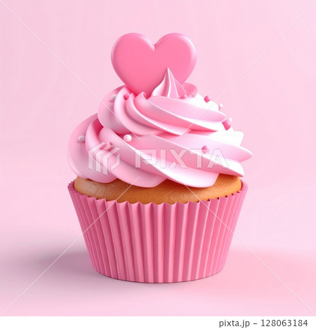Pink Cupcake with Heart Shaped Decoration 128063184