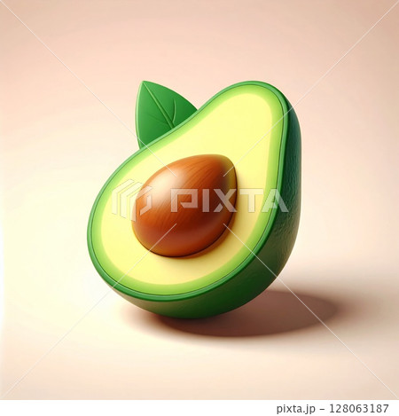 3D Render of a Halved Avocado with Leaf on Pastel Background 128063187