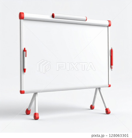White Portable Whiteboard with Red Accents on Tripod 128063301