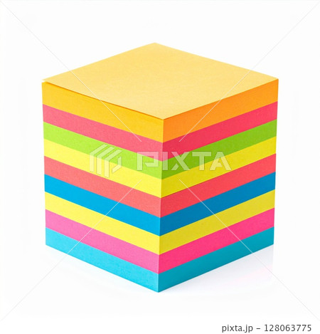 Colorful Stack of Sticky Notes in Cube Shape 128063775