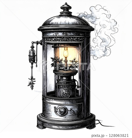 Vintage Metal Steam Lamp Illustration 128063821