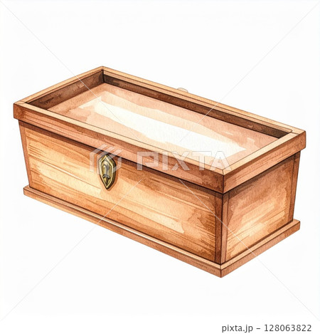 Rectangular Light Brown Wooden Chest on White Background 128063822