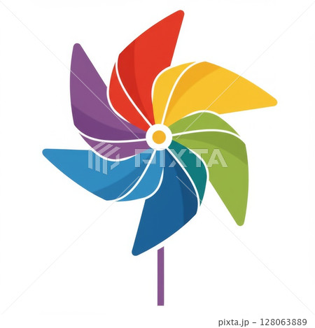 Colorful Eight Pointed Pinwheel Toy on White Background 128063889
