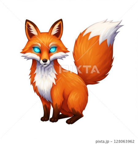 Cute Orange Fox with Fluffy Tail Digital Illustration 128063962