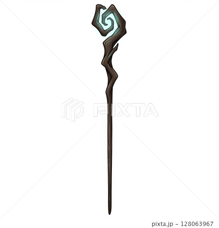 Pixel Art Glowing Wooden Staff with Spiral Top 128063967