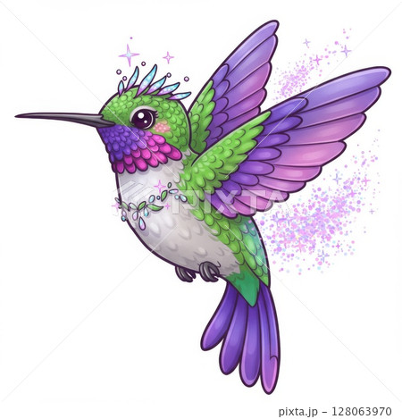 Whimsical Purple Green Hummingbird with Sparkles 128063970