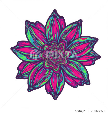 Vibrant Pink Purple Green Psychedelic Flower Illustration 128063975