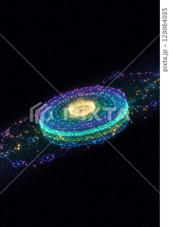 Vibrant Cosmic Nebula with Colorful Glowing Particles 128064085