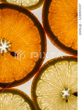 Vibrant Citrus Fruit Slices Closeup 128064107
