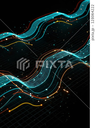 Abstract Digital Wave Background with Glowing Particles Abstract Digital Wave Background with Glowing Particles 128064222