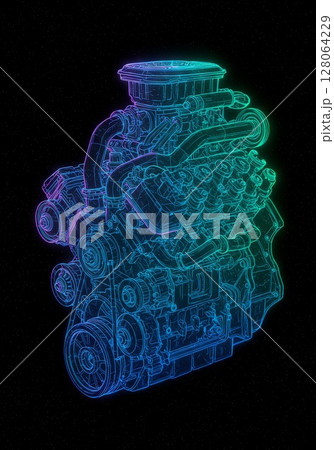 Abstract Digital Engine Blueprint in Neon Colors Abstract Digital Engine Blueprint in Neon Colors 128064229