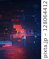 Abstract Glitch Art Background with Red and Blue Hues 128064412