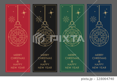 Christmas and New Year. Greeting template with Christmas balls for postcards, banners and leaflets. A set of color options 128064740