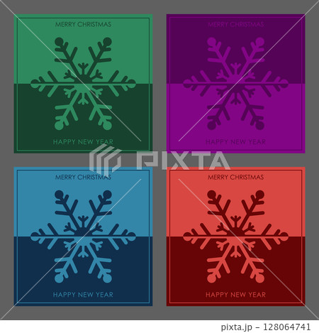 Christmas background. A set of colored Christmas cards with snowflakes. Creative template in a minimalistic style for greetings, invitations, flyers and creative ideas 128064741