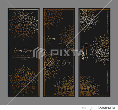 Layout of premium gold designs on a black background. Template for corporate cards, invitations, decorations and interiors 128064818