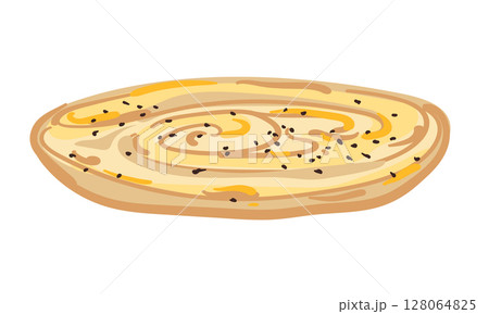 Khubz mulawah or rashush is flatbread baked in a traditional tanoura in Yemeni cuisine. Vector Arabic bread, malawach, similar to flatbread or pitta. Traditional flatbread for peoples of Asia, Africa 128064825