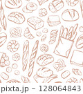 Hand drawn bread and bakery seamless patter 128064843