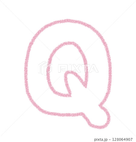 アルファベットQ　 手書き文字　かわいい　素材　ピンク　イラスト　素材　アイコン　クレヨン風 128064907