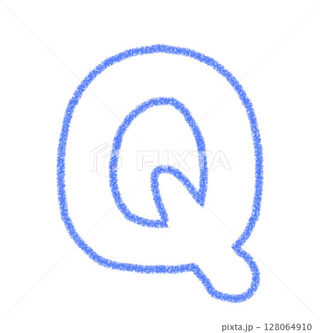 アルファベットQ　 手書き文字　かわいい　素材　青　イラスト　素材　アイコン　クレヨン風 128064910