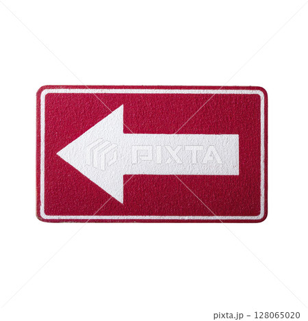 Red rectangular sign with bold white left pointing arrow, symbolizing direction or navigation, is isolated transparency background. sign simplicity and clarity make it effective for guiding 128065020