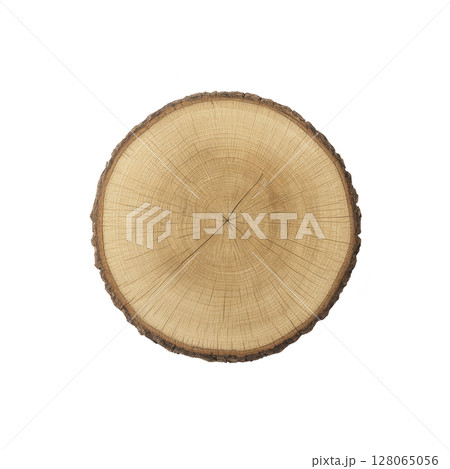 Cross section of tree trunk showing detailed growth rings, highlighting natural texture and age of wood. circular pattern is clear and distinct Cross section of tree trunk showing detailed growth rings, highlighting natural texture and age of wood. circular pattern is clear and distinct 128065056