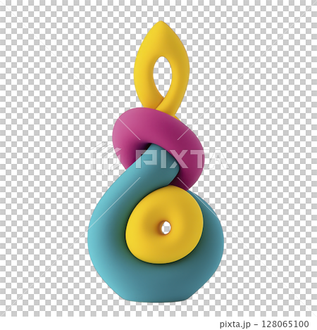 Colorful abstract sculpture with intertwined shapes in blue, yellow, and pink, creating modern and artistic design. smooth, vibrant forms evoke sense of creativity and playfulness 128065100