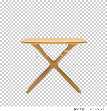 Modern wooden table with minimalist design features smooth rectangular top and crossed legs, ideal for contemporary interiors. Its natural finish adds warmth to any space 128065174