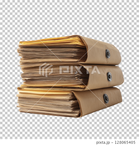 Stack of three brown accordion folders filled with numerous documents is neatly arranged. folders are secured with black button closures, indicating organized storage Stack of three brown accordion folders filled with numerous documents is neatly arranged. folders are secured with black button closures, indicating organized storage 128065405
