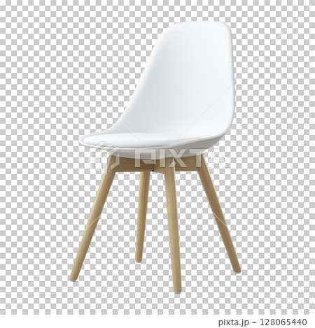 Modern white chair with sleek design and wooden legs, perfect for contemporary interiors. minimalist style adds elegance to any room, combining comfort and aesthetics seamlessly 128065440