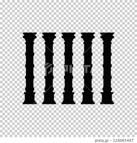 Five ancient columns stand in row, showcasing classical architecture with intricate details and timeless design. columns evoke sense of history and grandeur 128065487
