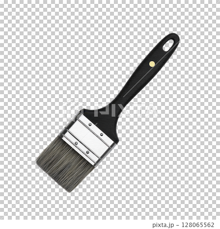 Black handled paintbrush with metal ferrule and synthetic bristles, ideal for painting and decorating projects. brush is isolated on transparency background 128065562