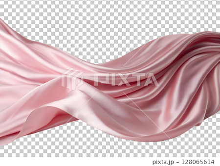 Pink silk fabric flowing elegantly in motion, soft and luxurious texture, isolated on transparent background, fashion drapery, delicate material Pink silk fabric flowing elegantly in motion, soft and luxurious texture, isolated on transparent background, fashion drapery, delicate material 128065614
