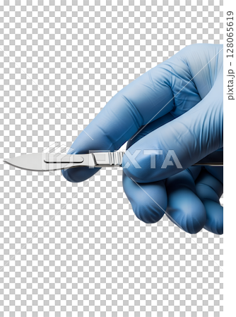 Hand holding surgical scalpel, sharp medical instrument, isolated on transparent background, operation tool, precision, healthcare, surgery Hand holding surgical scalpel, sharp medical instrument, isolated on transparent background, operation tool, precision, healthcare, surgery 128065619