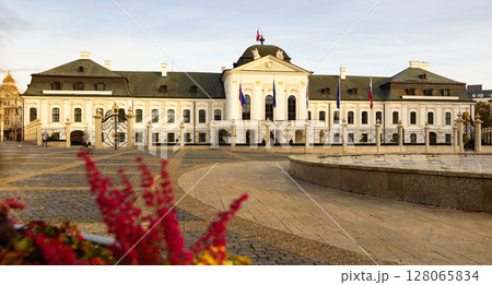 Grasalkovic Palace or Presidential Palace is Rococo building on Hodzovo town square in Bratislava 128065834